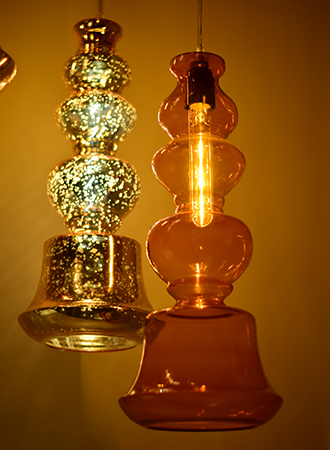 Ilke Lamp in Gold Antique & Amber Blown Glass by Sahil & Sarthak 